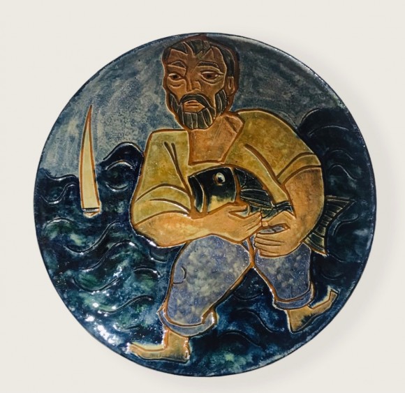 Céramique à décor d'un pêcheur 