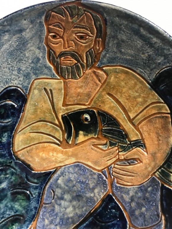 Céramique à décor d'un pêcheur 