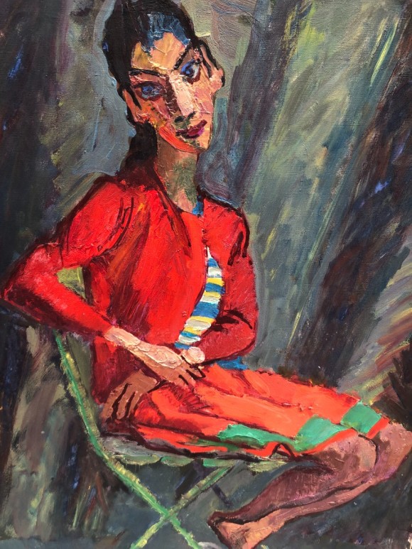 Portrait de femme au tailleur rouge 