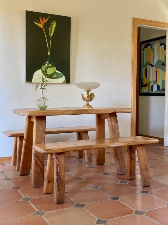 Ensemble table et bancs brutalistes 