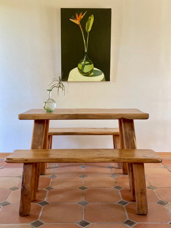 Ensemble table et bancs brutalistes 