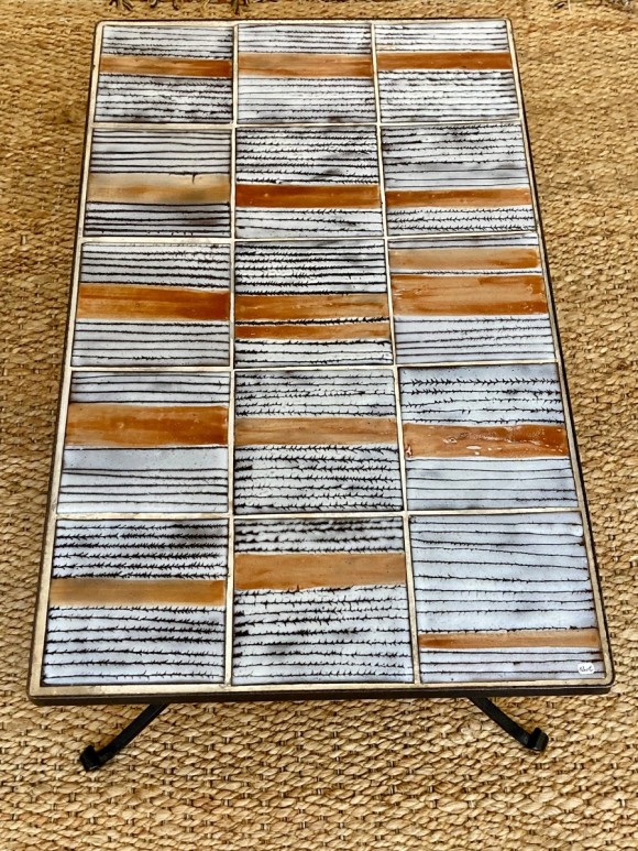 Table basse en c&eacute;ramique et fer forg&eacute; 